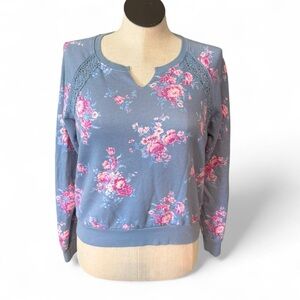 Shabby Chic Medium Blue and Pink Floral Top